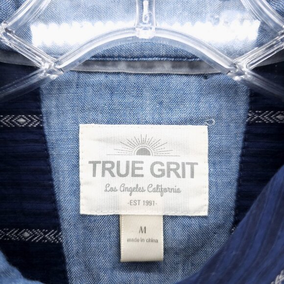 NWT TRUE GRIT Button Down Shirt Blue Striped Southwestern 100% Cotton MEDIUM - Picture 4 of 6